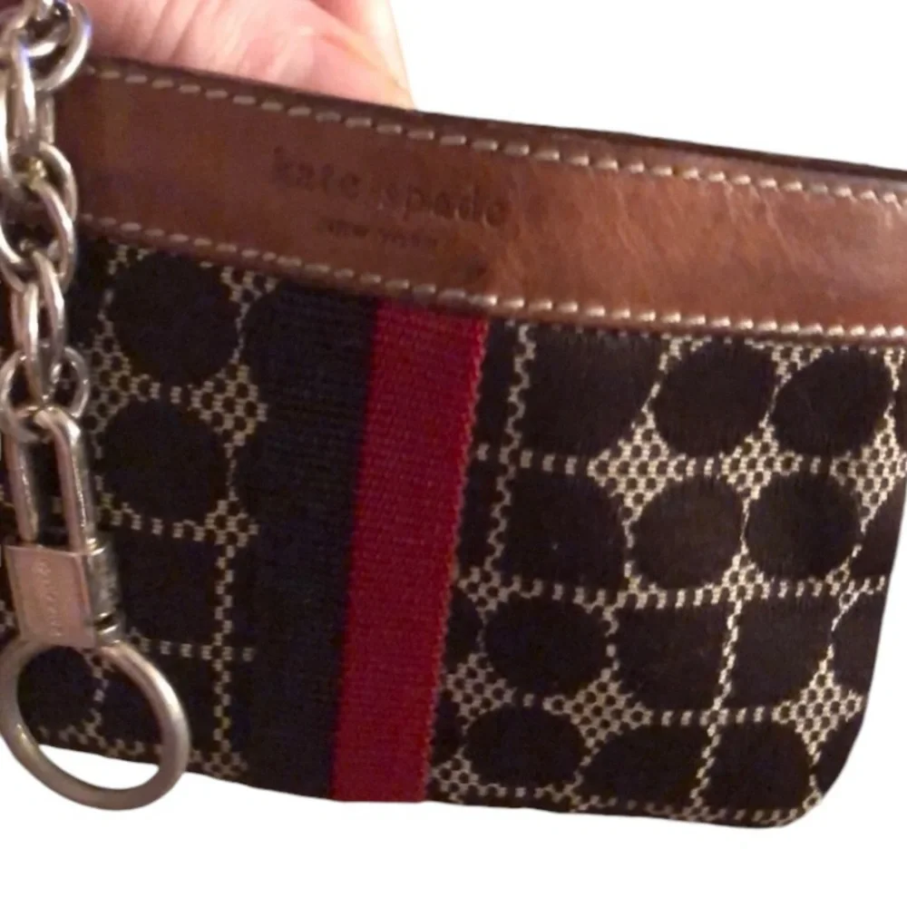 Kate Spade Wristlet & keychain brown with black & Red details like new